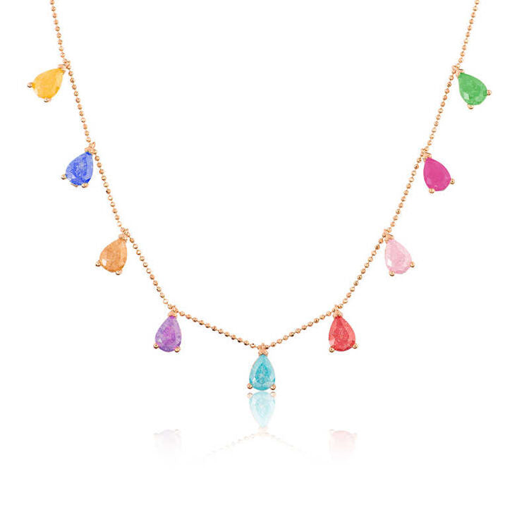 925 Sterling Silver Multi-Color Small Drops Necklace