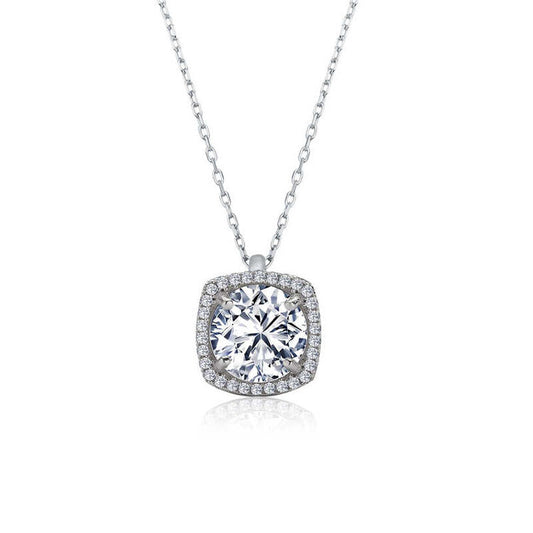 925 Sterling Silver Square Single Stone Necklace