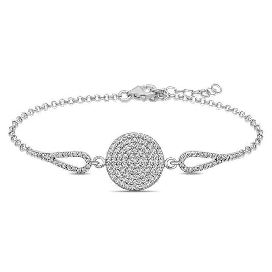 925 Sterling Silver Zircon Stone Round Adjustable Bracelet