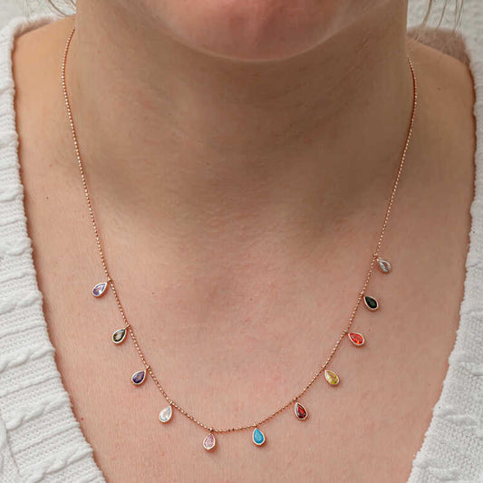 925 Sterling Silver Multi-Color Small Drops Necklace