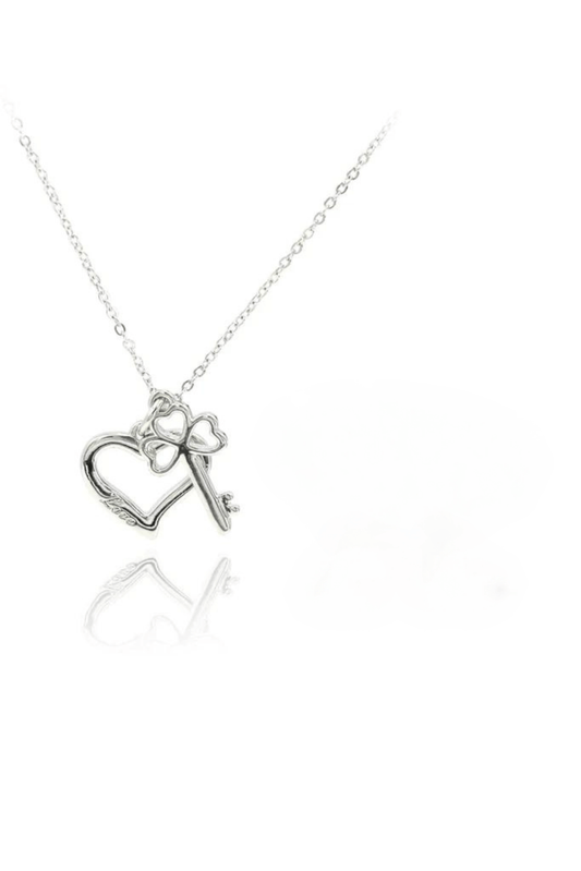 Heart and Key Cubic Zirconia Crystal Necklace