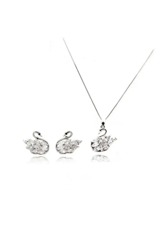 Swan Necklace Earrings Set Cubic Zirconia Crystal Necklace