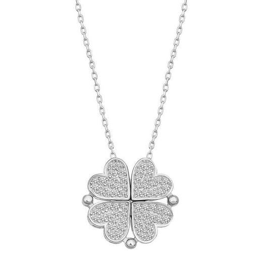 925 Sterling Silver Four Leaf Clover Two Ways Of Wear Necklace